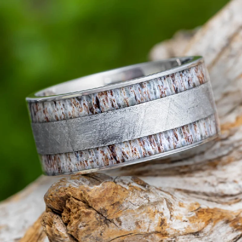 Deer Antler and Gibeon Meteorite Men's Titanium Band