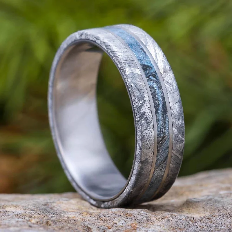 Men's Wedding Band with Meteorite and Cobaltium Mokume