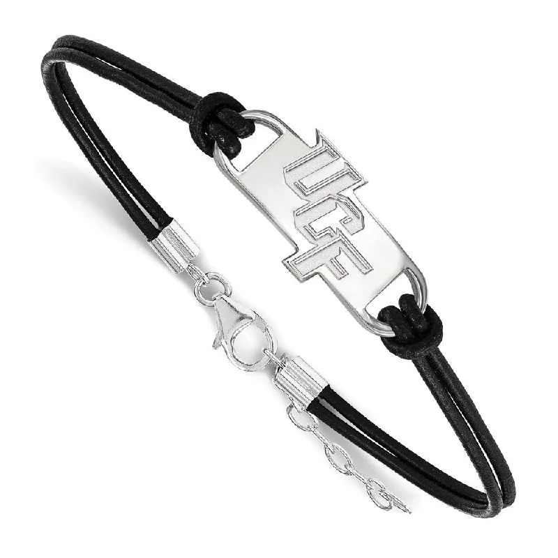 Sterling Silver U of Central Florida Sm Leather Bracelet, 7 Inch