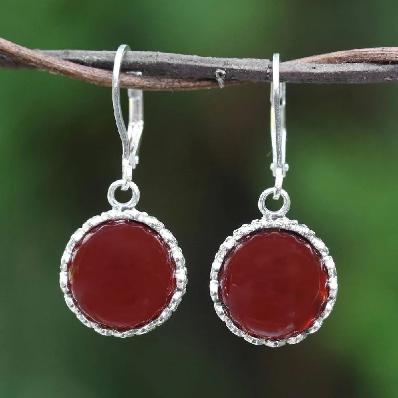 Handmade Sterling Silver 'Pointed Petals' Carnelian Earrings (Thailand)