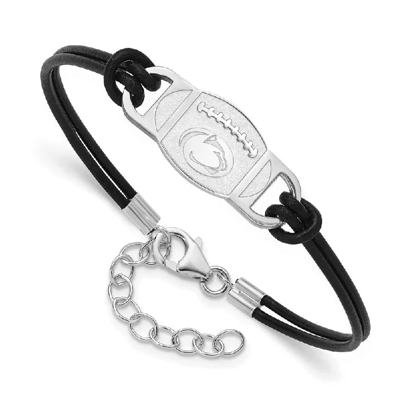 Sterling Silver Rhodium Plated Penn State Leather Bracelet, 7 Inch