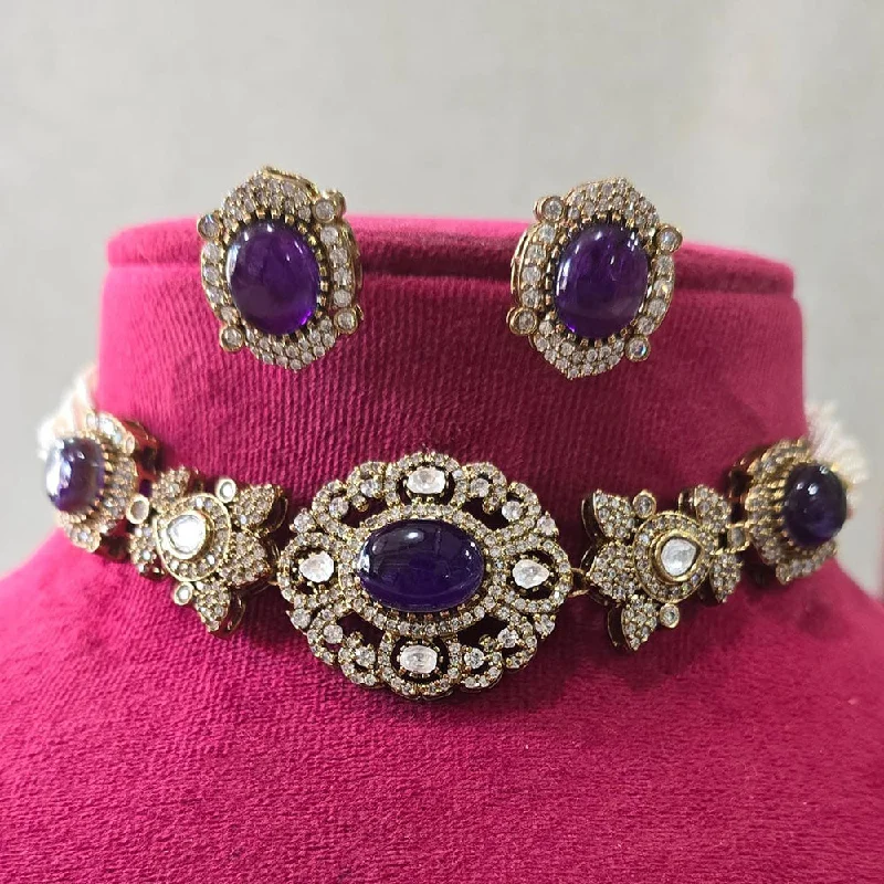 JCM Jewellery Gold Plated Polki Kundan Stone Choker Necklace Set