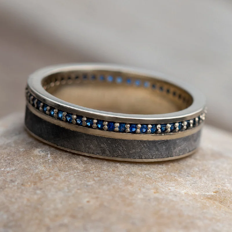 Meteorite Eternity Band With Blue Sapphires