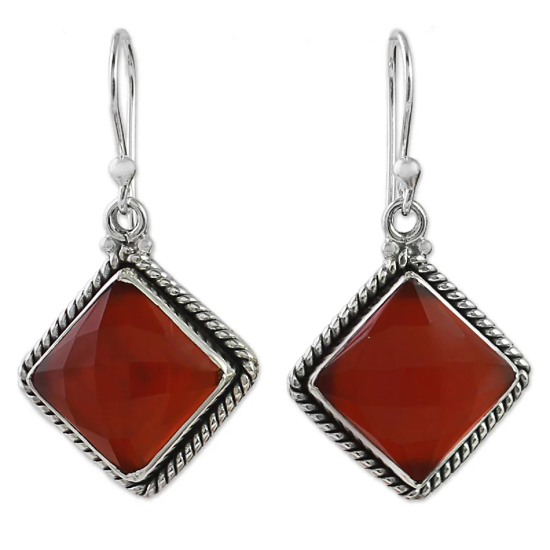 Carnelian Dangle Earrings, 'Fiery Kite' (India)