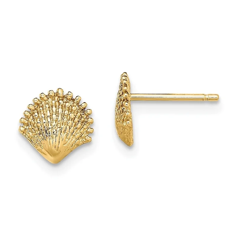 Diamond2Deal 14K Yellow Gold Scallop Shell Stud Earrings (L- 7.8 mm, W- 7.7 mm)