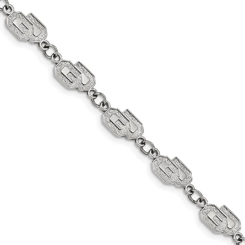 Stainless Steel U. of Oklahoma Adjustable Link Bracelet, 7 to 8.5 Inch