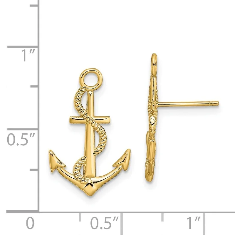 Diamond2Deal 14K Yellow Gold and Textured Anchor Rope Stud Earrings (L- 20 mm)