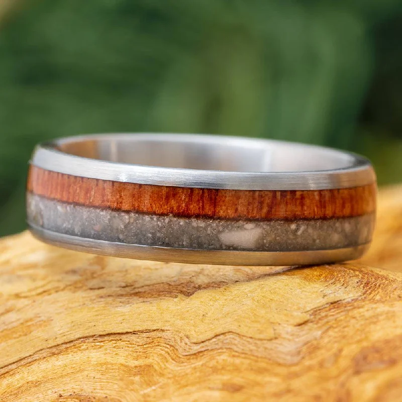 Cremation Ring With Wood And Ashes Inlays