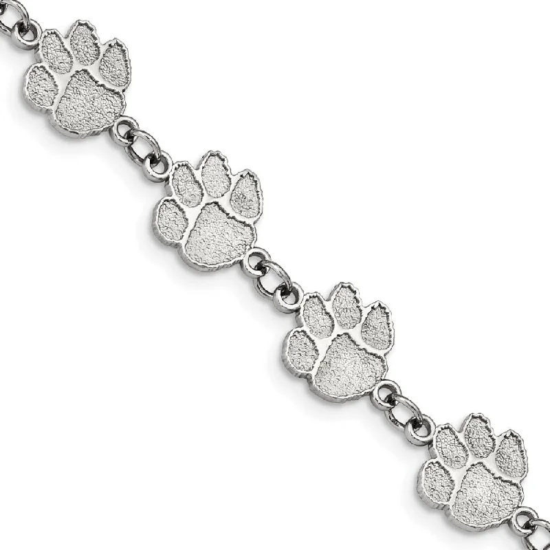 Stainless Steel Clemson U. Tiger Paw Link Bracelet, 7 - 8.5 Inch