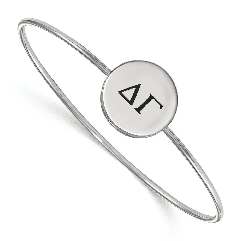 Sterling Silver Delta Gamma Enamel Black Greek Letters Bangle - 8 in.