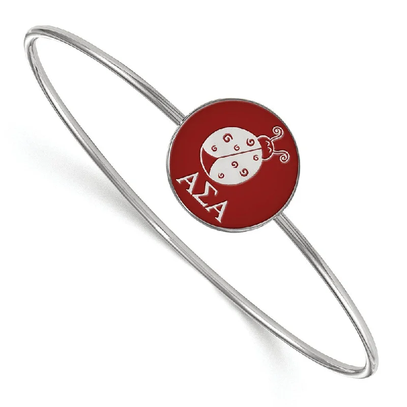 Sterling Silver Alpha Sigma Alpha Red Enamel Ladybug Bangle - 6 in.