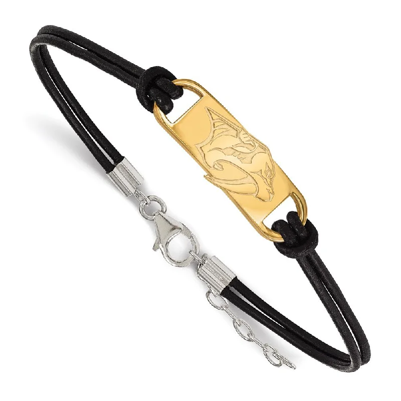 SS 14k Yellow Gold Plated & Leather NHL Predators Adj. Bracelet