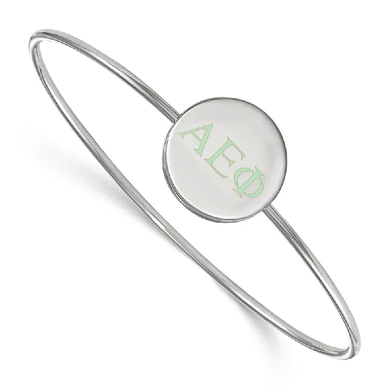 Sterling Silver Alpha Epsilon Phi Enamel Greek Letters Bangle - 8 in.