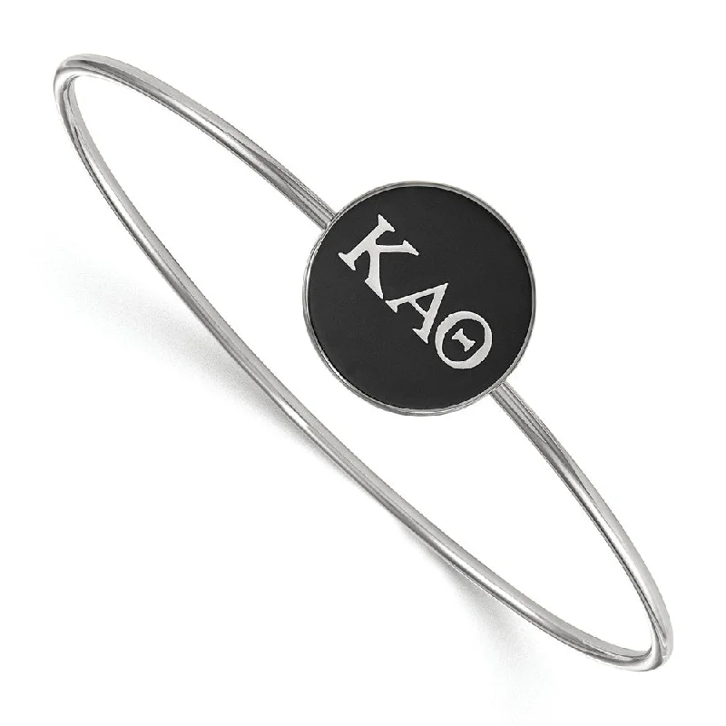 Sterling Silver Kappa Alpha Theta Black Enamel Greek Bangle - 8 in.