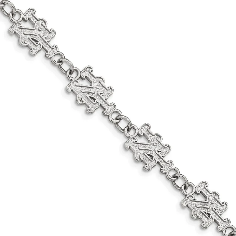 Stainless Steel MLB New York Mets Link Bracelet, 7 to 8.5 Inch