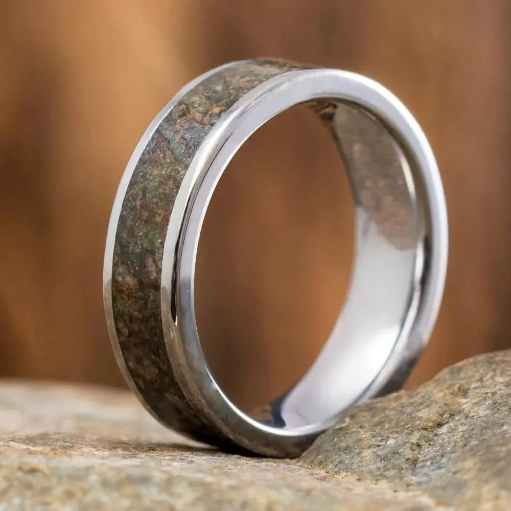 Tungsten & Genuine Fossilized Dinosaur Bone Wedding Band