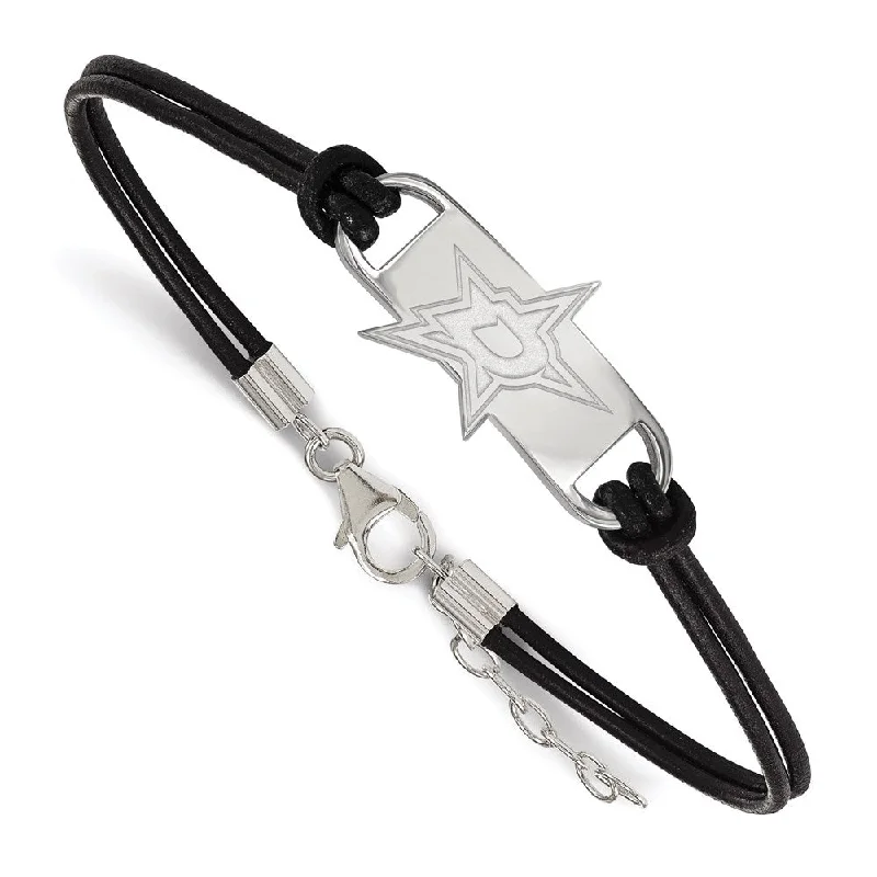 Sterling Silver & Leather NHL Dallas Stars Adj. Bracelet