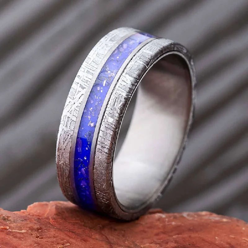 Blue Stardust™ Men's Meteorite Ring in Matte Titanium