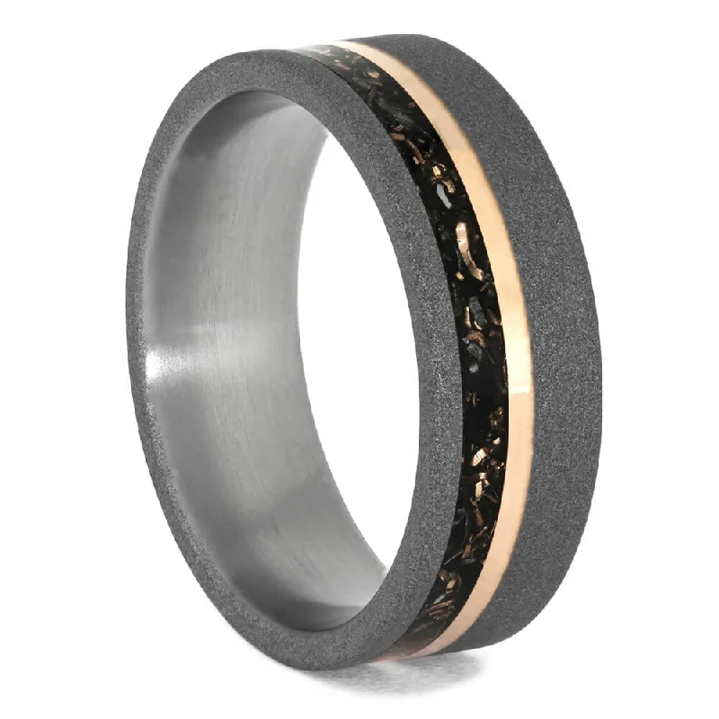 Titanium Black Stardust™ Wedding Band with Gold Pinstripe