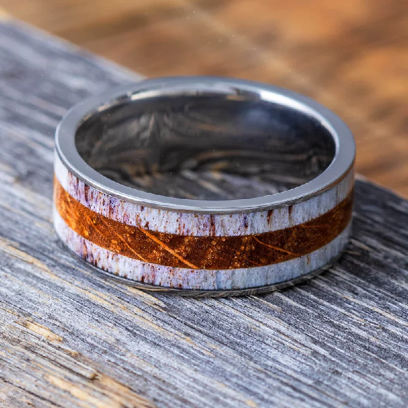 Whiskey Barrel Wood And Antler Men's Ring