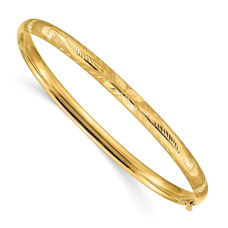 5mm 14k Yellow Gold Florentine Engraved Hinged Bangle Bracelet, 7 Inch