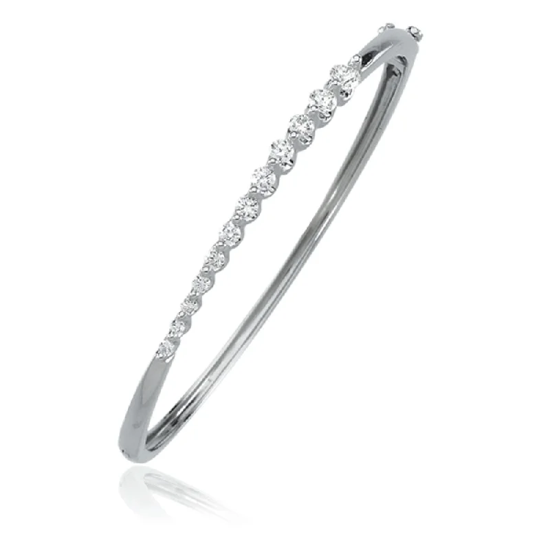 14k White Gold 1 Ct, 12 Stone Journey Diamond, Hinged Bangle Bracelet