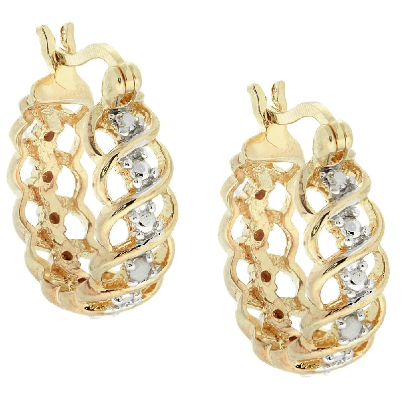 Finesque Gold Over Sterling Sivler Diamond Accent Hoop Earrings