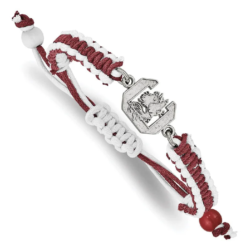 Stainless Steel U. of South Carolina Red Nylon Cord Bracelet, 9 Inch