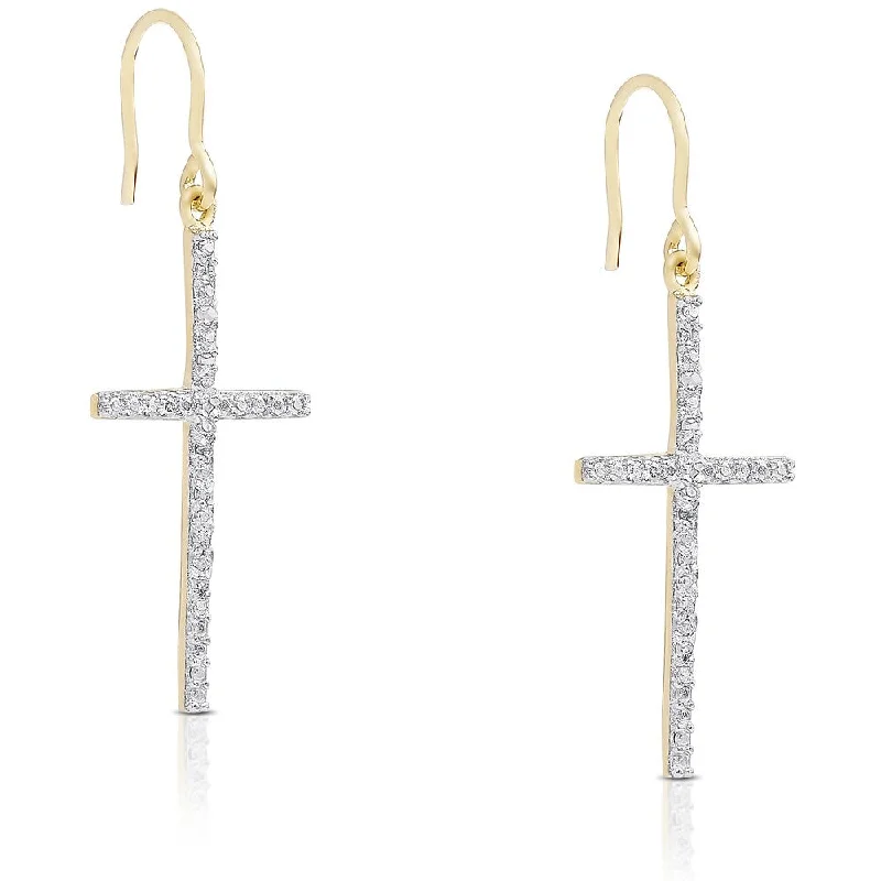 Finesque Gold Over Sterling Silver 1/10ct TDW Diamond Cross Earrings