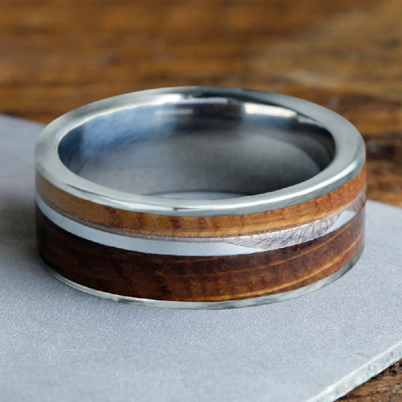 Tungsten with Whiskey Barrel Oak Men's Wedding Band