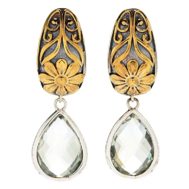 Sterling Silver 1.5" 8.30ctw Green Amethyst Drop Flower Earrings