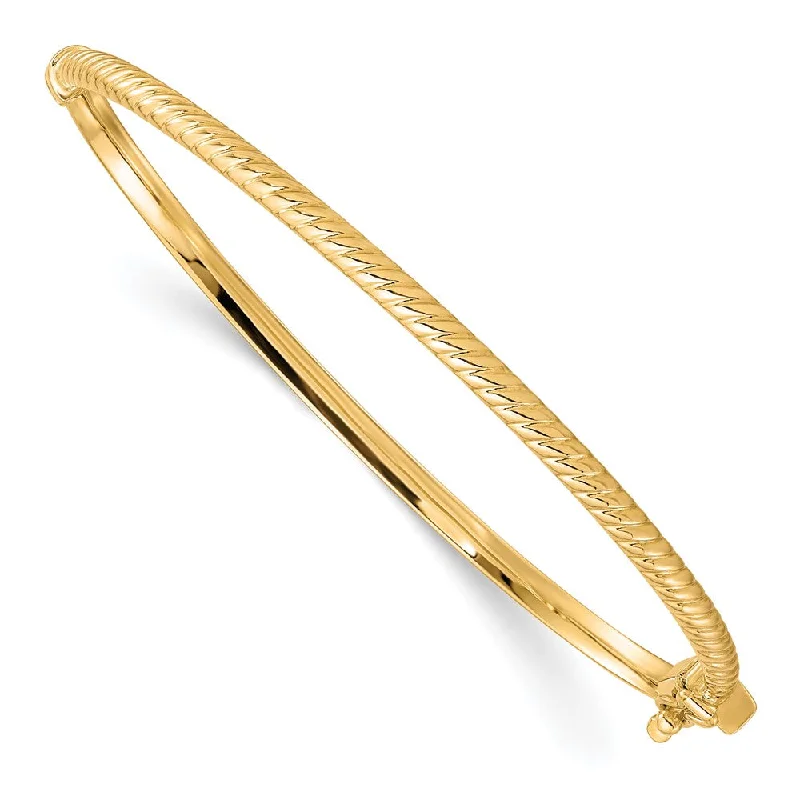 3mm 10k Yellow Gold Polished Textured Hinged Bangle Bracelet