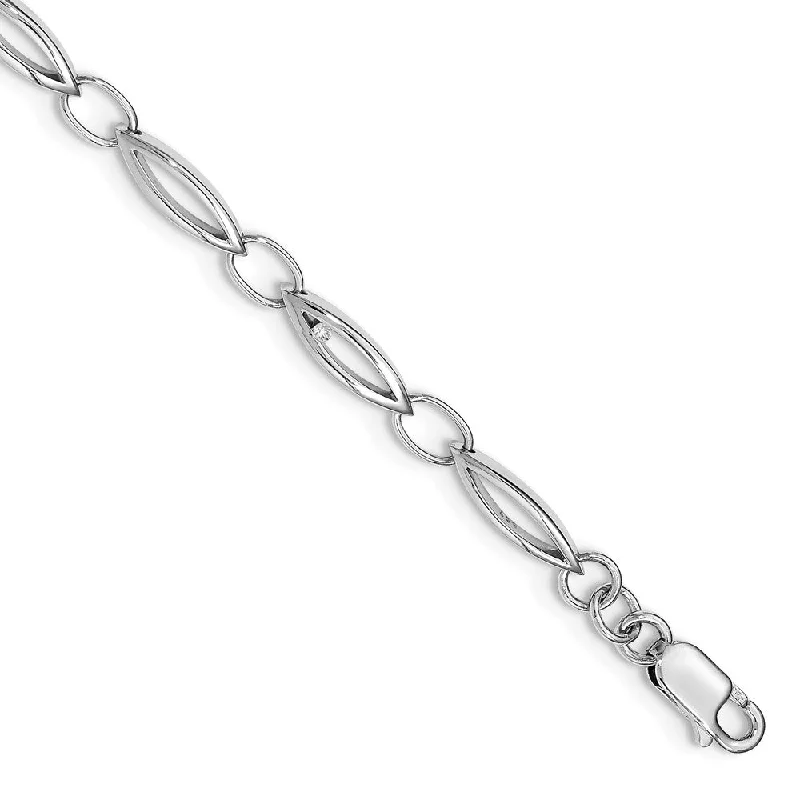 Diamond Accent Marquise Link Adj. Bracelet in Rhodium Plated Silver