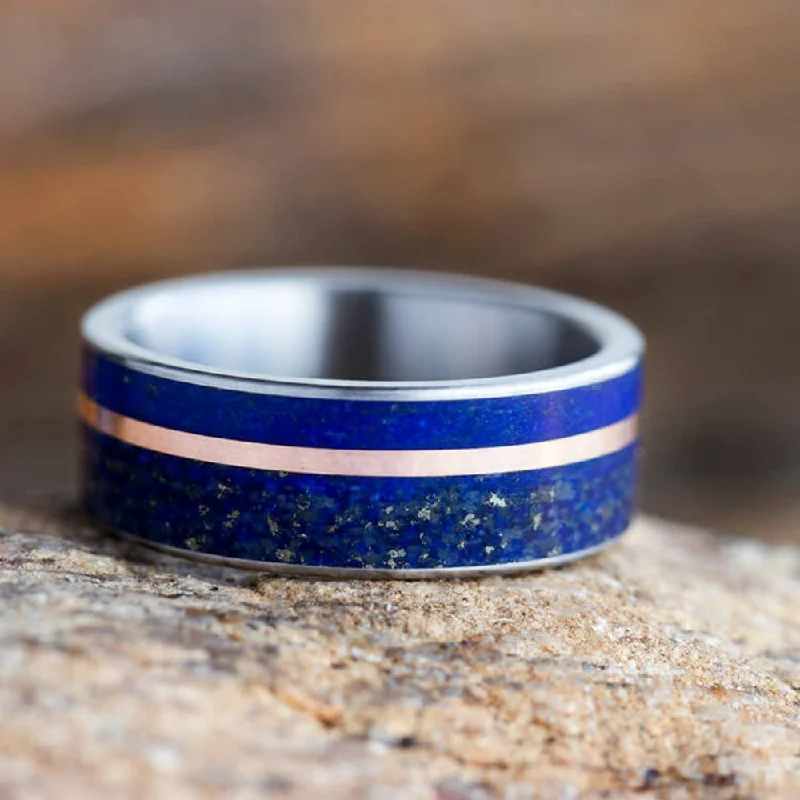 Lapis Lazuli Wedding Band With Gold Pinstripe