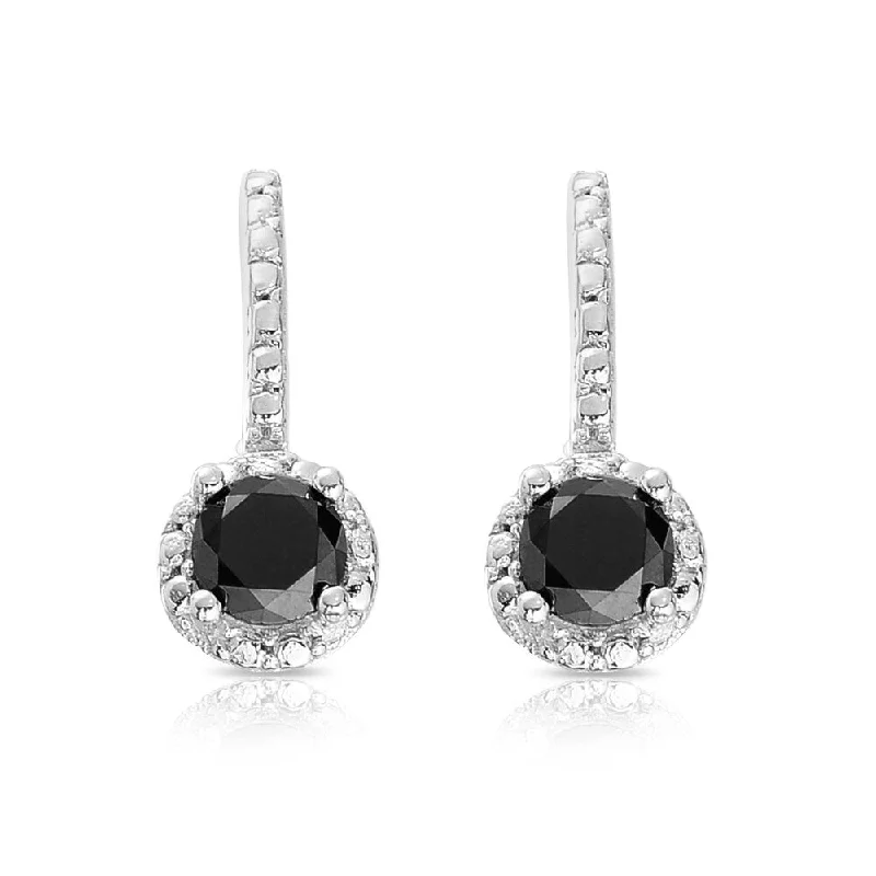 Finesque Sterling Silver 1/2 to 1ct TDW Black Diamond Halo Leverback Earrings