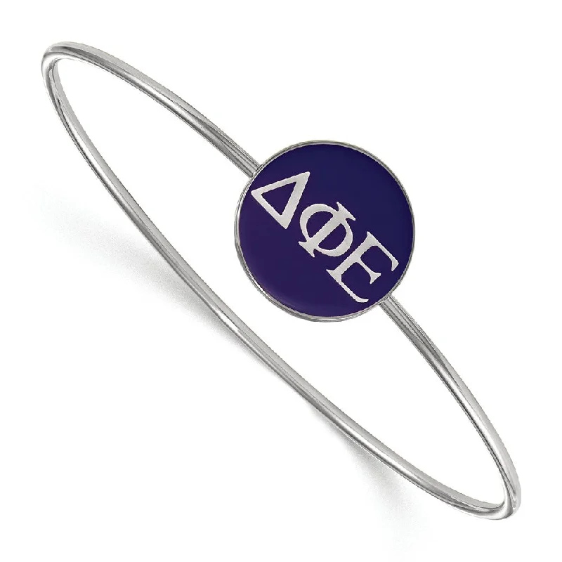 Sterling Silver Delta Phi Epsilon Blue Enamel Greek Bangle - 6 in.