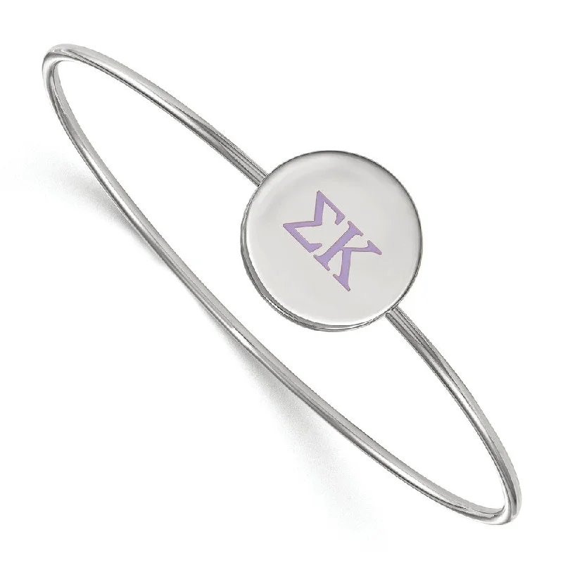 Sterling Silver Sigma Kappa Enamel Purple Greek Letters Bangle - 6 in.