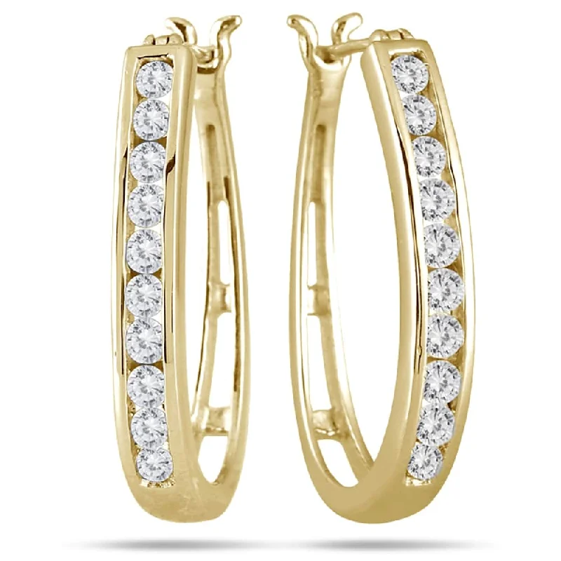 Marquee 10k Yellow Gold 1ct TDW Round Channel-set Diamond Hoop Earrings