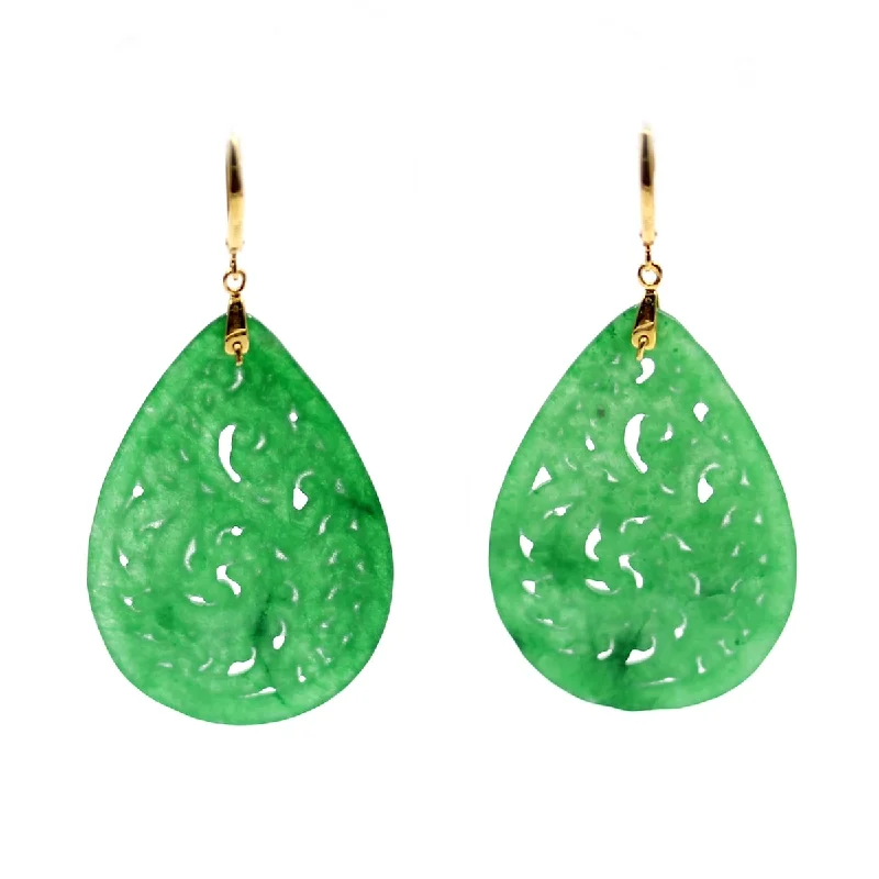 925 Sterling Silver Dyed Green Jade Dangle Earrings