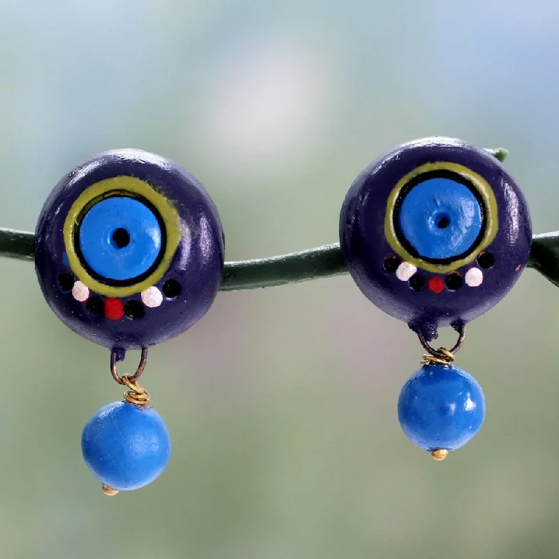 Ceramic 'Indigo Harmony' Earrings - 1L*0.5W