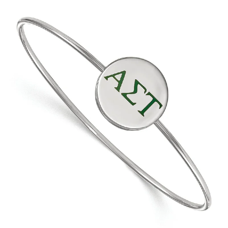 Sterling Silver Alpha Sigma Tau Enamel Greek Letters Bangle - 6 in.