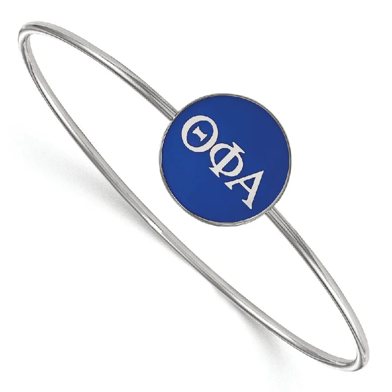 Sterling Silver Theta Phi Alpha Blue Enamel Greek Bangle - 8 in.