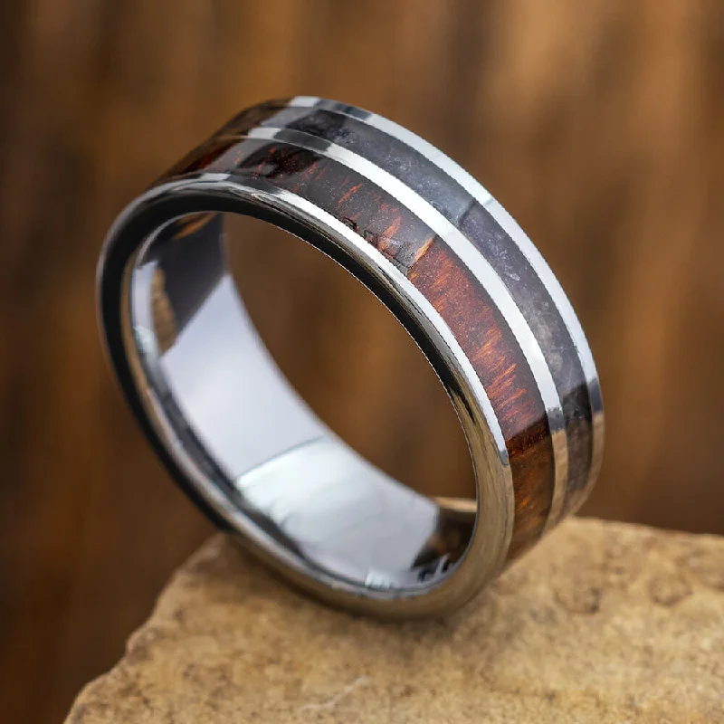 Obsidian Men's Wedding Band With Ironwood