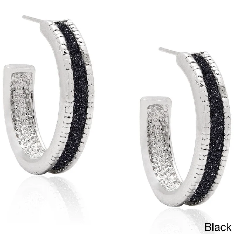 Finesque Silverplated Diamond Accent Texture Hoop Earrings