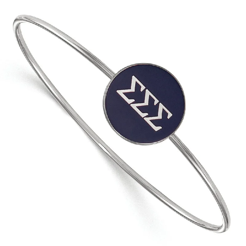 Sterling Silver Sigma Sigma Sigma Blue Enamel Greek Bangle - 8 in.