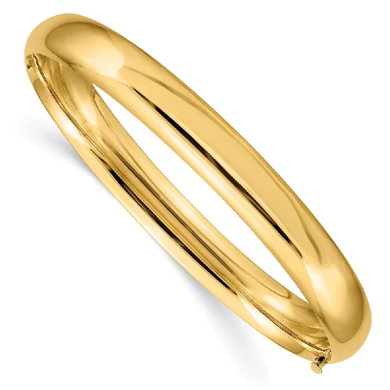 8mm 14k Yellow Gold Polished Domed Hinged Bangle Bracelet, 8 Inch