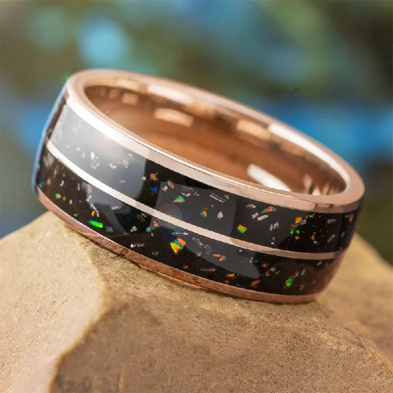 Rose Gold & Black Opal Stardust Wedding Band