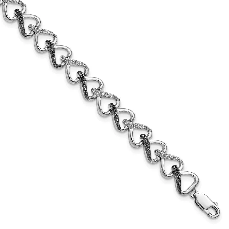 Black & White Diamond 8mm Heart Bracelet in Sterling Silver, 7.5 Inch