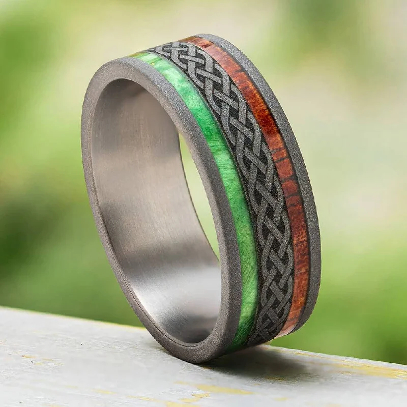 Men's Wedding Band with Celtic Engraving & Wood