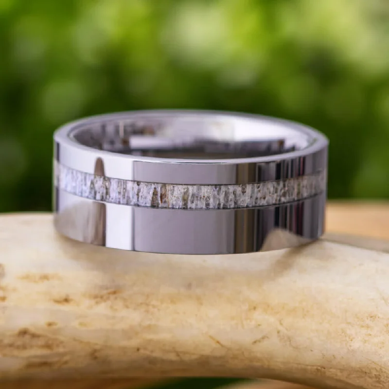 Tungsten Men's Wedding Band With Deer Antler Inlay